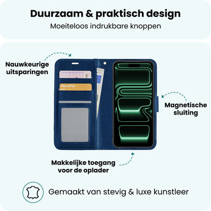 Forterra iPhone 17 Pro Hoesje Bookcase Cover met Kaarthouder - Donkerblauw