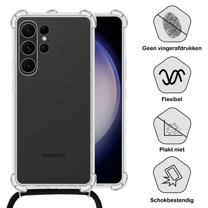 Forterra Samsung S23 Ultra Hoesje met Koord Backcover Shockproof - Transparant