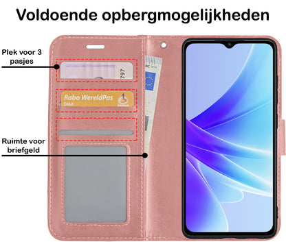 Forterra OPPO A17 Hoesje Bookcase Cover met Kaarthouder - Rosé goud