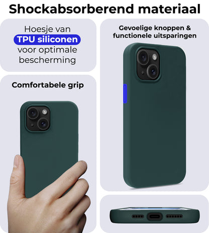 Forterra iPhone 15 Plus Hoesje Siliconen Backcover Lichtgewicht - Donkergroen