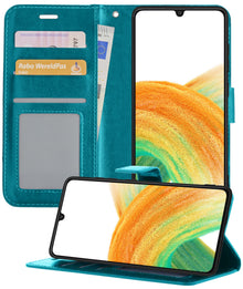 Forterra Samsung A33 Hoesje Bookcase Cover met Kaarthouder - Turquoise