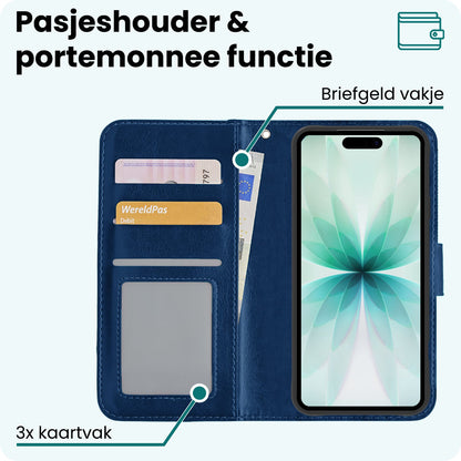 Forterra iPhone 17 Hoesje Bookcase Cover met Kaarthouder - Donkerblauw