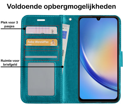 Forterra Samsung A34 Hoesje Bookcase Cover met Kaarthouder - Turquoise