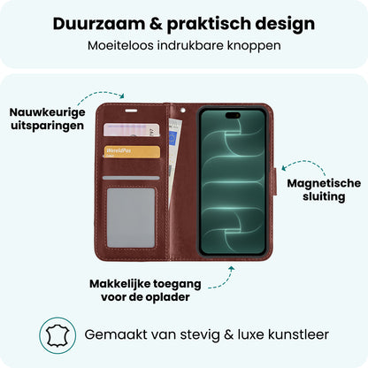 Forterra iPhone 18 Pro Hoesje Bookcase Cover met Kaarthouder - Bruin