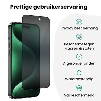 Forterra Privacy Screenprotector Geschikt voor Apple iPhone 15 Pro Max - Met Installatie Kit - Privacy - Beschermglas - Flexibel Glas - Tempered Glass - Screen Protector