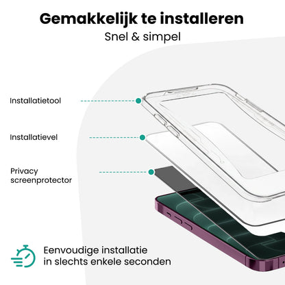 Forterra Privacy Screenprotector Geschikt voor Apple iPhone 18 Pro - Met Installatie Kit - Privacy - Beschermglas - Flexibel Glas - Tempered Glass - Screen Protector