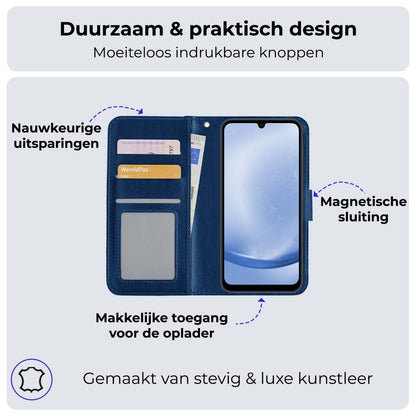 Forterra Samsung A25 Hoesje Bookcase Cover met Kaarthouder - Donkerblauw