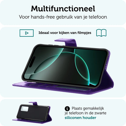 Forterra iPhone 16 Pro Hoesje Bookcase Cover met Kaarthouder - Paars