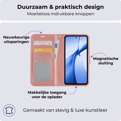 Forterra OnePlus Nord CE 4 Hoesje Bookcase Cover met Kaarthouder - Rosé goud