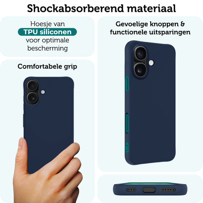 Forterra iPhone 16 Plus Hoesje Siliconen Backcover Lichtgewicht - Donkerblauw