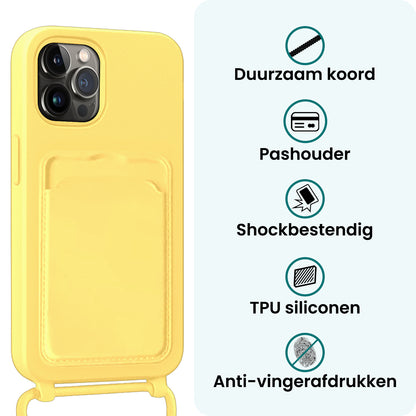 Forterra iPhone 14 Pro Max Hoesje Met Telefoonkoord en Pasjeshouder Siliconen - Geel