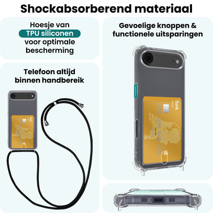 Forterra iPhone Air Hoesje Kaarthouder met Koord Backcover Shockproof - Transparant