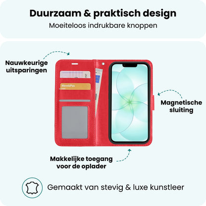 Forterra iPhone 17e Hoesje Bookcase Cover met Kaarthouder - Rood