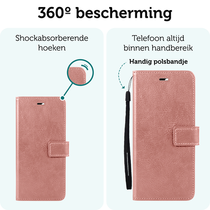 Forterra Samsung S24 FE Hoesje Bookcase Cover met Kaarthouder - Rosé goud