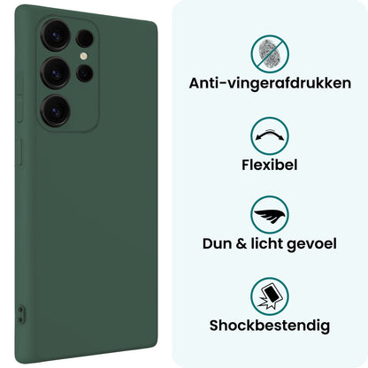 Forterra Samsung S25 Ultra Hoesje Siliconen Backcover Lichtgewicht - Donkergroen