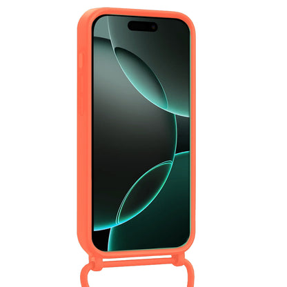 Forterra iPhone 16 Pro Hoesje Met Telefoonkoord en Pasjeshouder Siliconen - Papaya