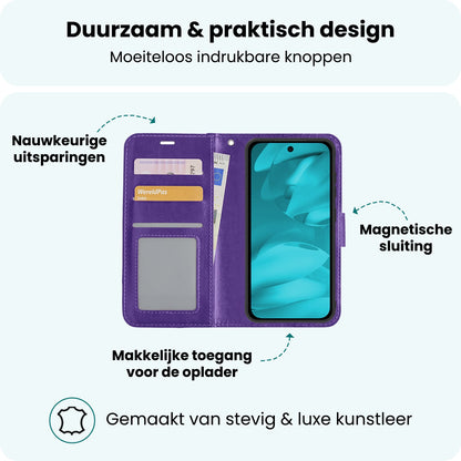 Forterra Google Pixel 9a Hoesje Bookcase Cover met Kaarthouder - Paars