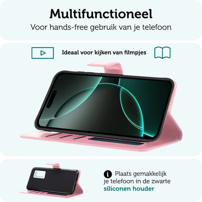 Forterra iPhone 16 Pro Hoesje Bookcase Cover met Kaarthouder - Lichtroze