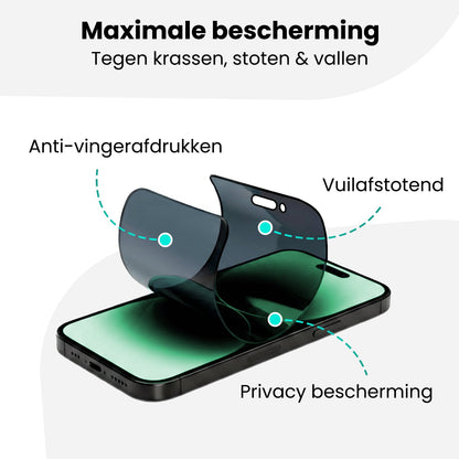 Forterra Privacy Screenprotector Geschikt voor Apple iPhone 14 Pro Max - Met Installatie Kit - Privacy - Beschermglas - Flexibel Glas - Tempered Glass - Screen Protector