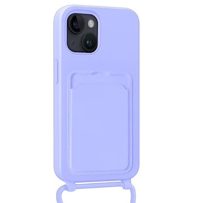Forterra iPhone 15 Plus Hoesje Met Telefoonkoord en Pasjeshouder Siliconen - Lila