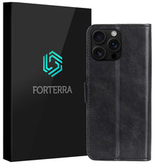 Forterra iPhone 16 Pro Max Hoesje Bookcase Cover met Kaarthouder - Zwart