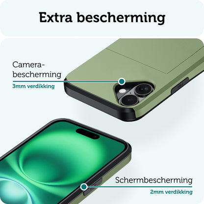 Forterra iPhone 16 Plus Hoesje Kaarthouder Hard Case Shockproof - Donkergroen