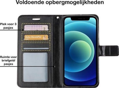 Forterra iPhone 12 Hoesje Bookcase Cover met Kaarthouder - Zwart