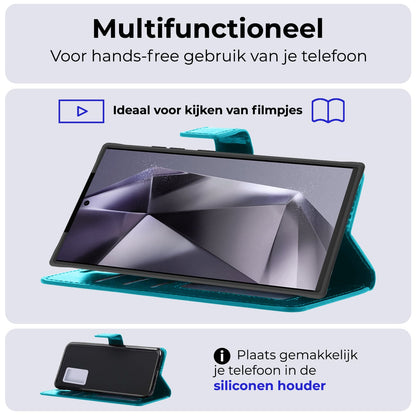 Forterra Samsung S24 Ultra Hoesje Bookcase Cover met Kaarthouder - Turquoise