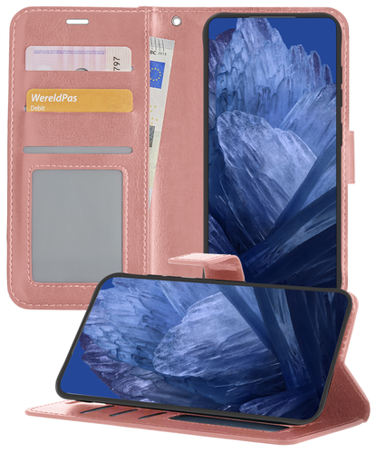 Forterra Google Pixel 8a Hoesje Bookcase Cover met Kaarthouder - Rosé goud