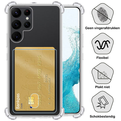 Forterra Samsung S22 Ultra Hoesje Kaarthouder Backcover Shockproof - Transparant