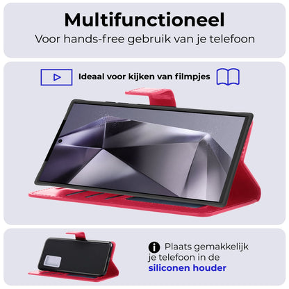 Forterra Samsung S24 Ultra Hoesje Bookcase Cover met Kaarthouder - Donkerroze