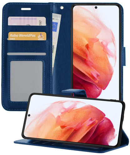 Forterra Samsung S21 Hoesje Bookcase Cover met Kaarthouder - Donkerblauw