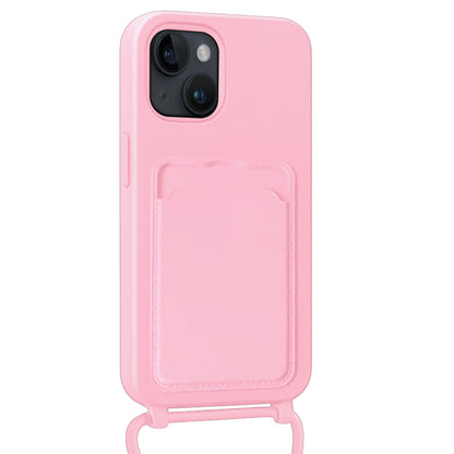 Forterra iPhone 14 Hoesje Met Telefoonkoord en Pasjeshouder Siliconen - Lichtroze