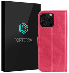 Forterra iPhone 16 Pro Max Hoesje Bookcase Cover met Kaarthouder - Donkerroze