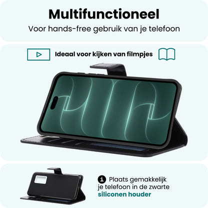 Forterra iPhone 18 Pro Hoesje Bookcase Cover met Kaarthouder - Zwart