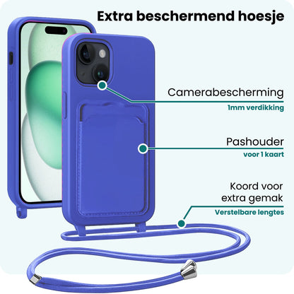 Forterra iPhone 15 Plus Hoesje Met Telefoonkoord en Pasjeshouder Siliconen - Felblauw