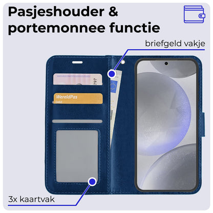 Forterra Samsung S24 Hoesje Bookcase Cover met Kaarthouder - Donkerblauw