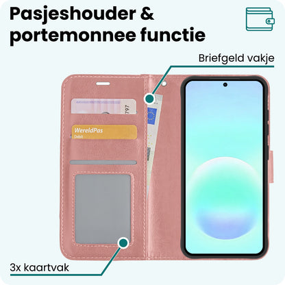 Forterra Samsung A57 Hoesje Bookcase Cover met Kaarthouder - Rosé goud