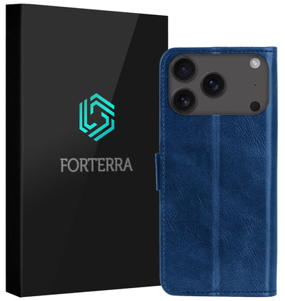 Forterra iPhone 17 Pro Hoesje Bookcase Cover met Kaarthouder - Donkerblauw