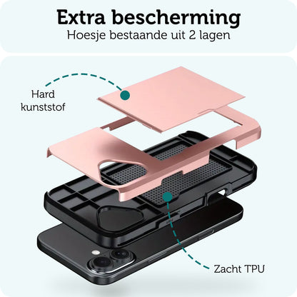 Forterra iPhone 16 Hoesje Kaarthouder Hard Case Shockproof - Rosé goud