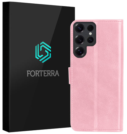 Forterra Samsung S25 Ultra Hoesje Bookcase Cover met Kaarthouder - Lichtroze