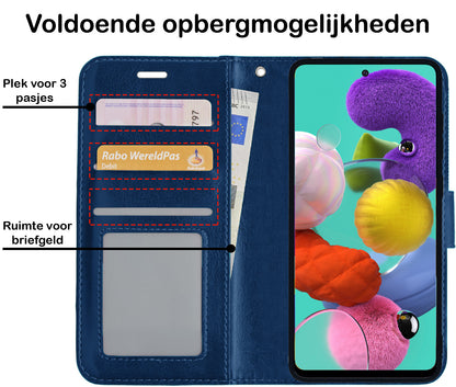 Forterra Samsung A51 Hoesje Bookcase Cover met Kaarthouder - Donkerblauw
