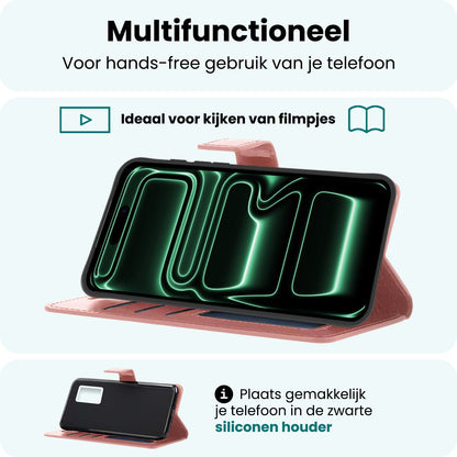Forterra iPhone 17 Pro Hoesje Bookcase Cover met Kaarthouder - Rosé goud