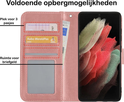Forterra Samsung S21 Ultra Hoesje Bookcase Cover met Kaarthouder - Rosé goud