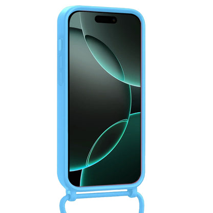 Forterra iPhone 16 Pro Max Hoesje Met Telefoonkoord en Pasjeshouder Siliconen - Lichtblauw