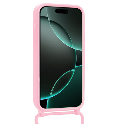 Forterra iPhone 16 Pro Hoesje Met Telefoonkoord en Pasjeshouder Siliconen - Lichtroze