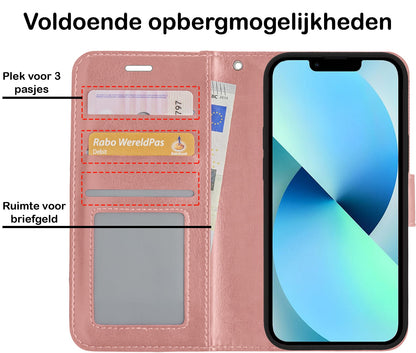 Forterra iPhone 13 Hoesje Bookcase Cover met Kaarthouder - Rosé goud