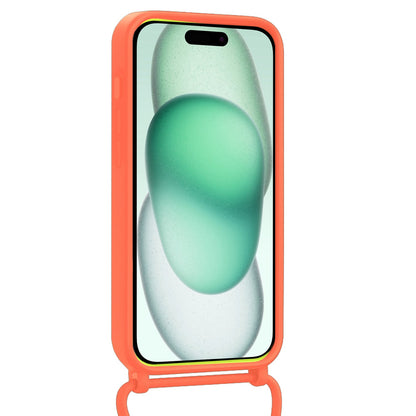 Forterra iPhone 14 Pro Hoesje Met Telefoonkoord en Pasjeshouder Siliconen - Papaya