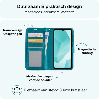 Forterra Samsung A16 Hoesje Bookcase Cover met Kaarthouder - Turquoise