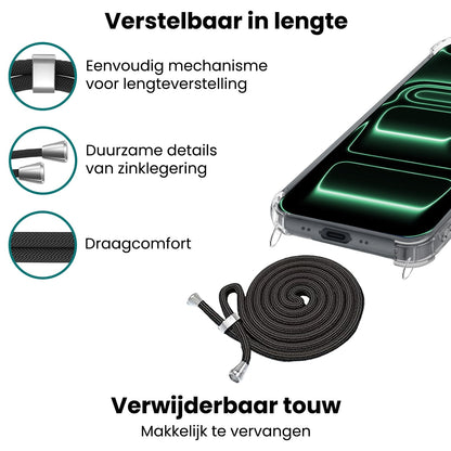 Forterra iPhone 17 Pro Hoesje met Koord Backcover Shockproof - Transparant